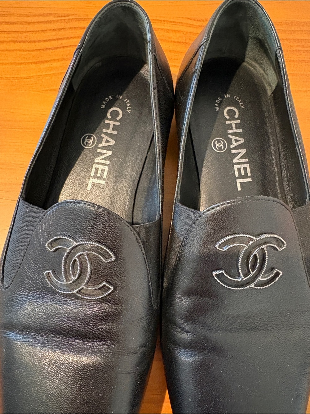 Chanel Black Leather CC Logo Loafers Size 36.5 — Very Good Condition